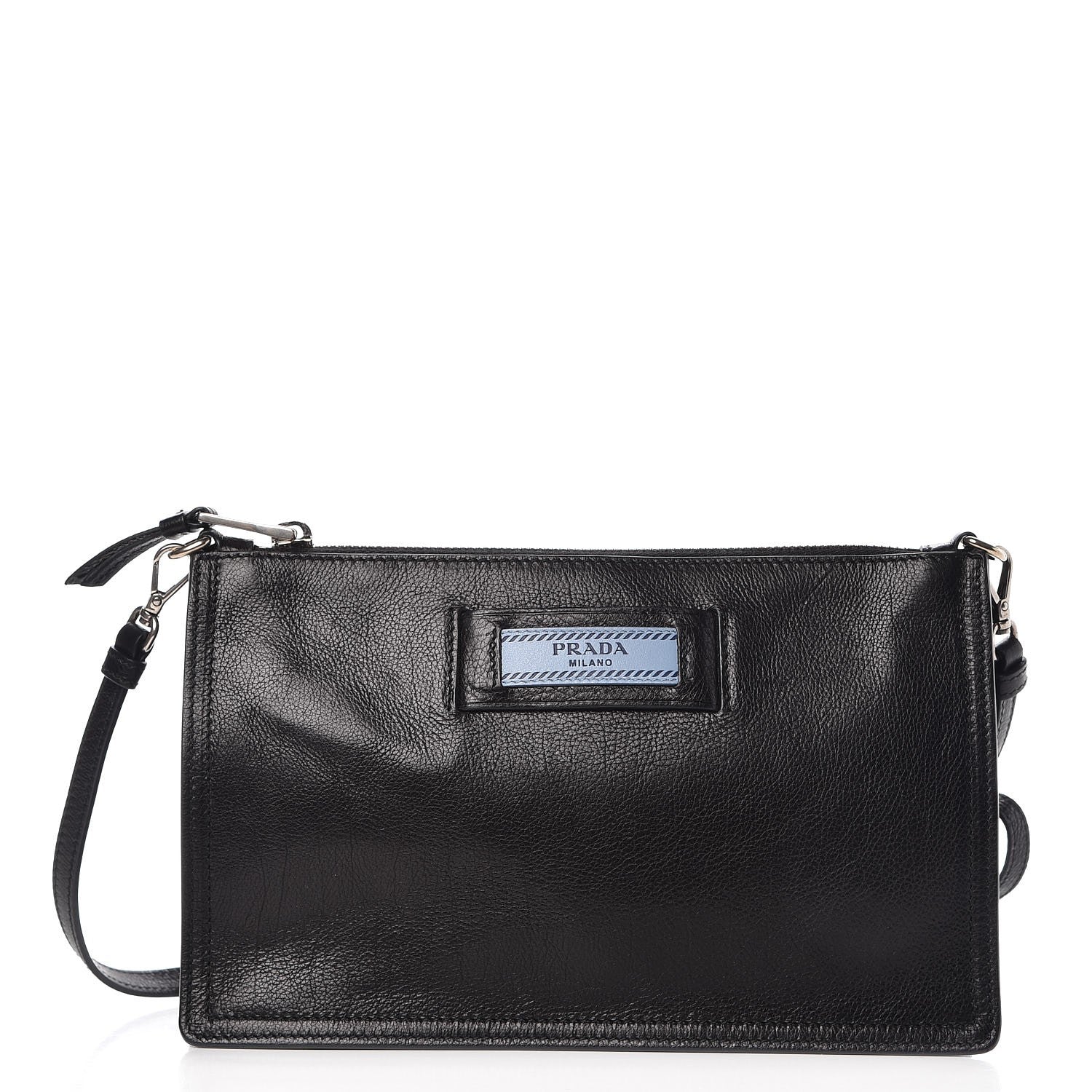 Prada Glace Calf Etiquette Clutch Black Astrale 1 of 10