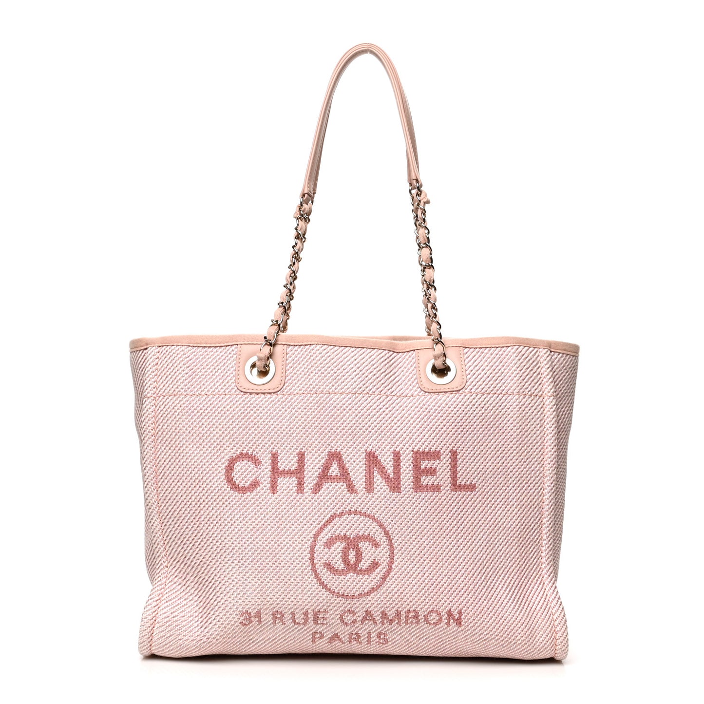 Mixed Fibers Calfskin Small Deauville Tote Rose Pink