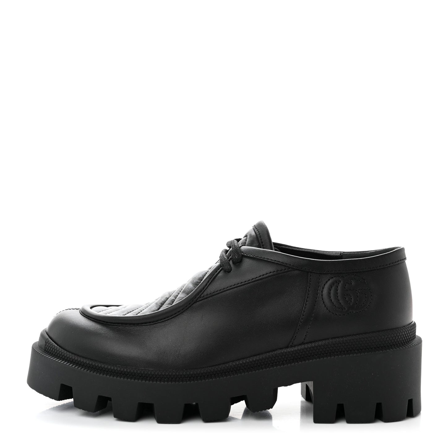 Calfskin Nappa Matelasse Lug Sole Derby Loafers 36.5 Black