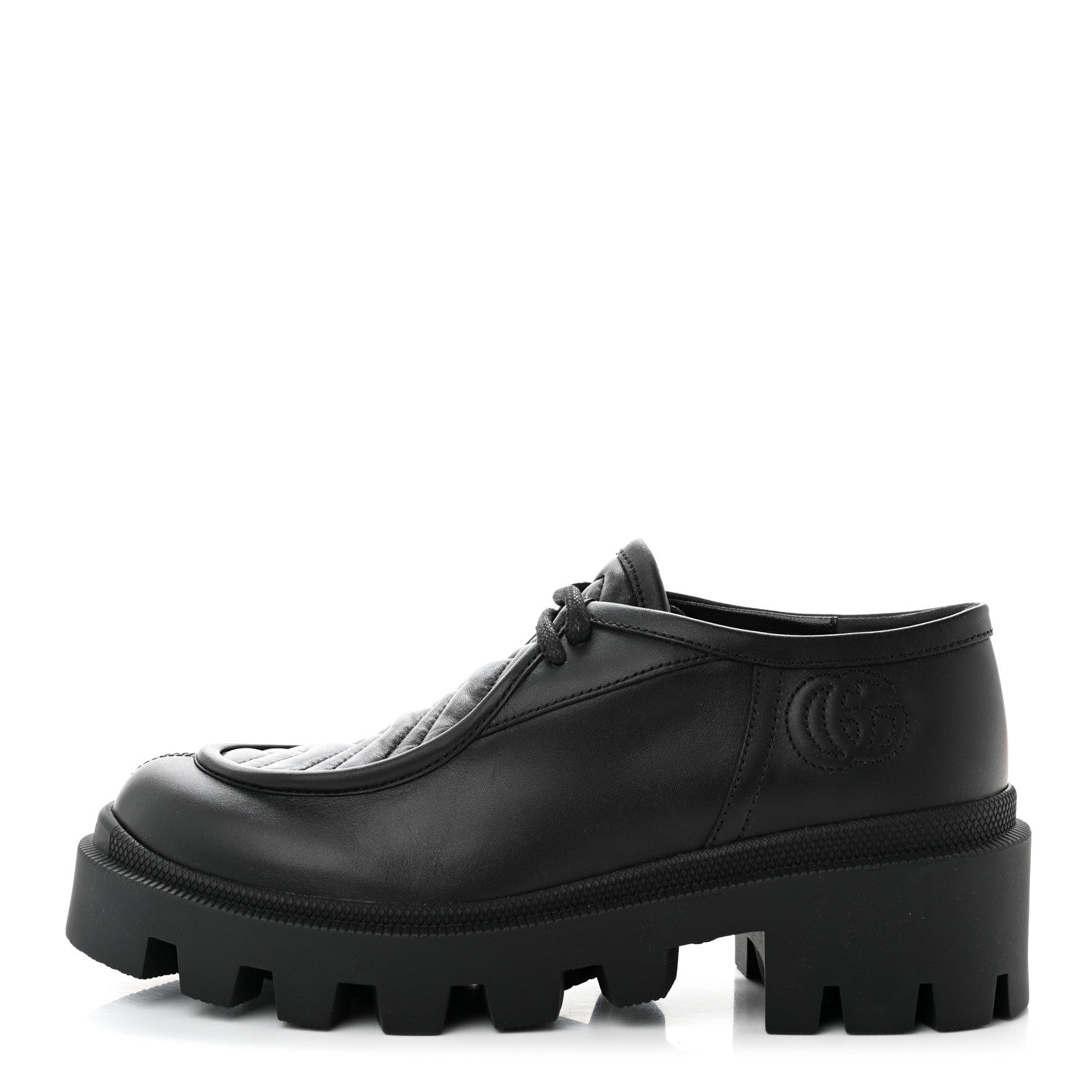 Gucci Calfskin Nappa Matelasse Lug Sole Derby Loafers 36.5 Black 1 of 8