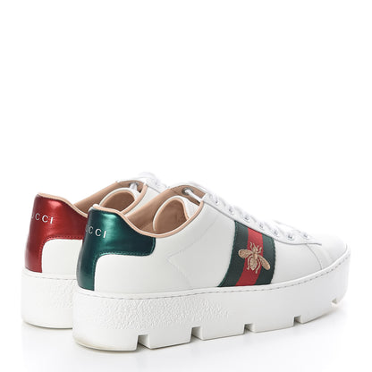 Gucci Calfskin Web Bee Embroidered Womens Ace Platform Sneakers 36 White 4 of 12