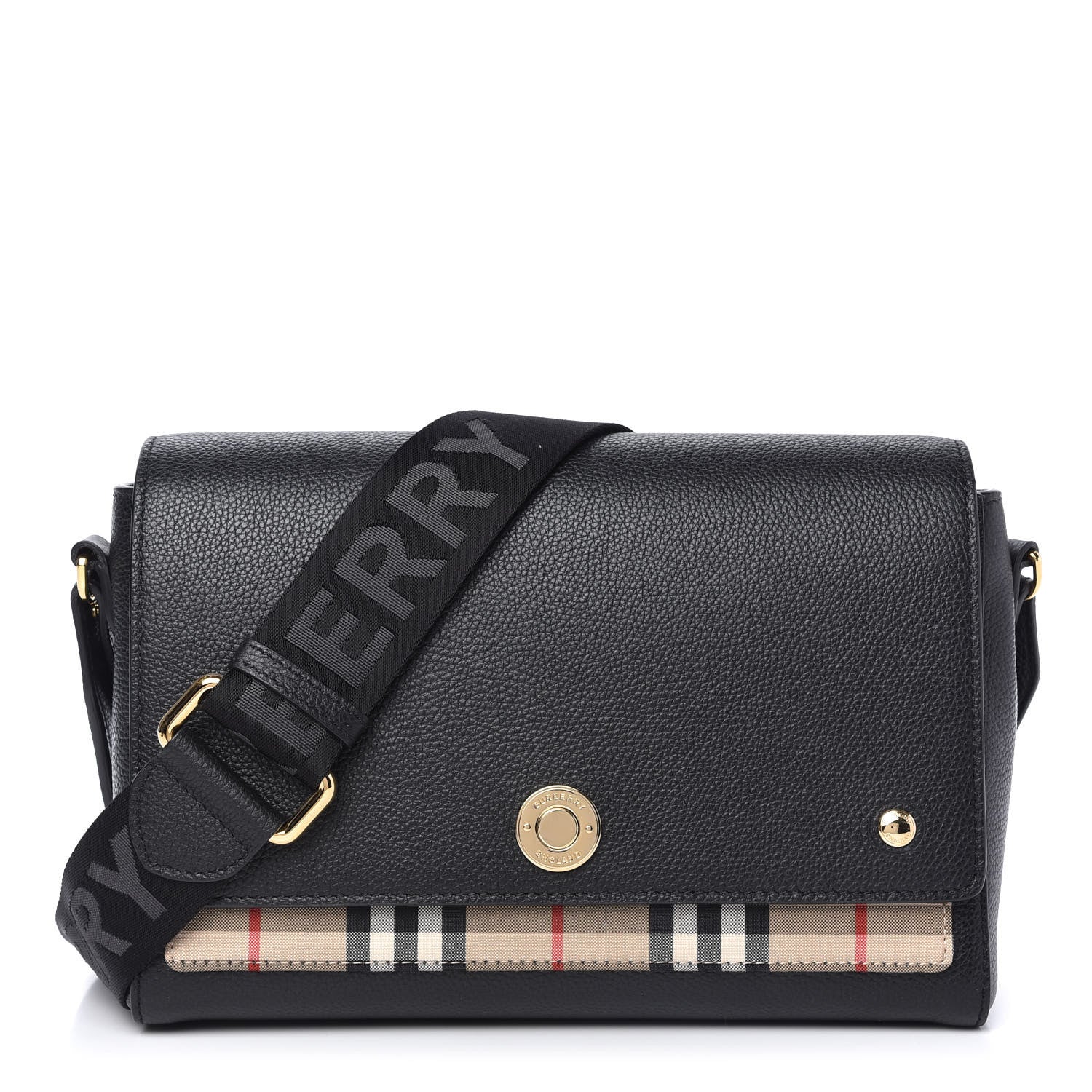 Burberry Grainy Calfskin Vintage Check Note Crossbody Bag Black 1 of 11
