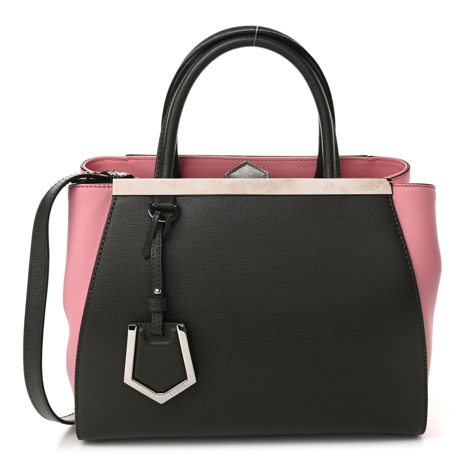 Fendi Vitello Elite Flamingo Petite 2Jours Tote Verde Prato Pink 1 of 4