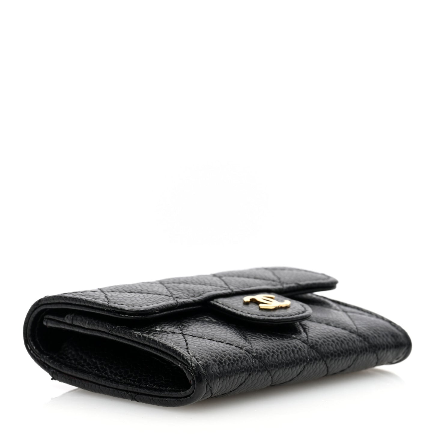 Caviar Quilted Flap Card Holder Wallet Black