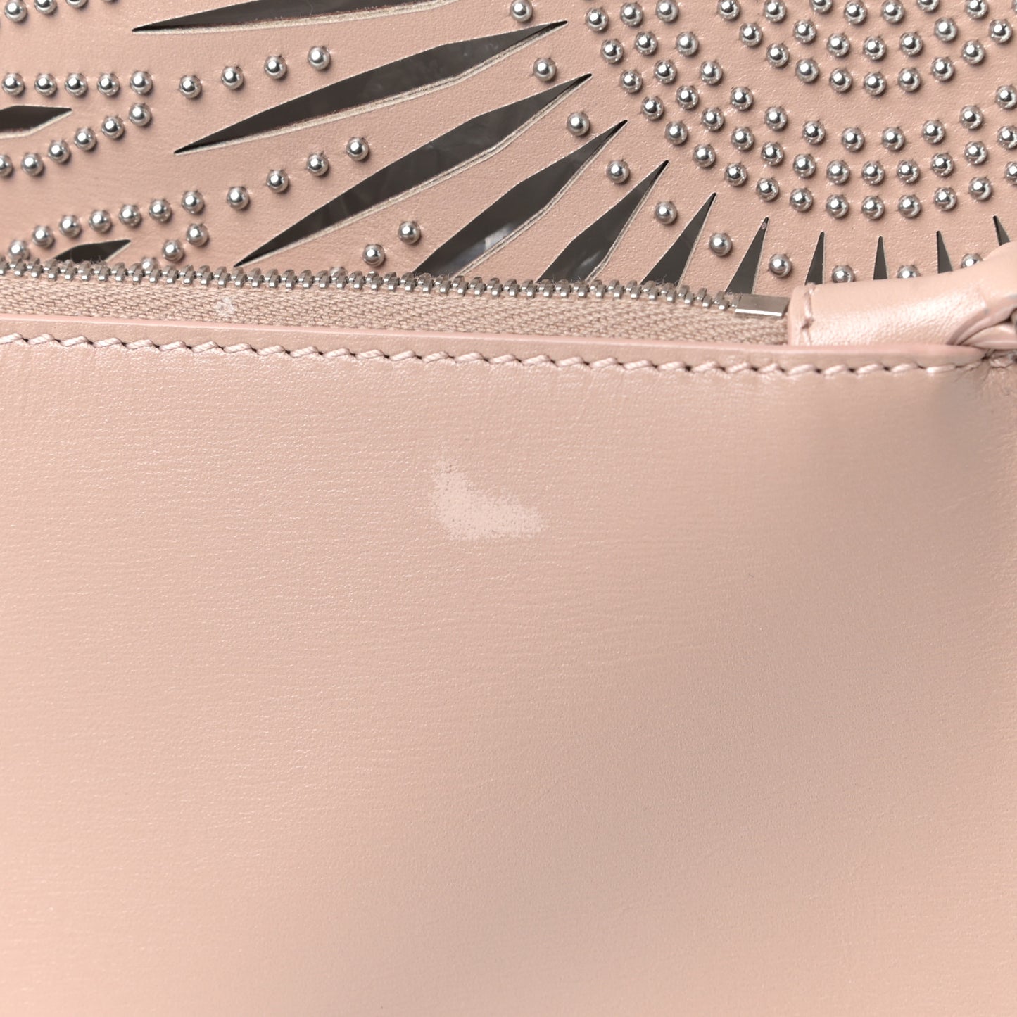 Calfskin Laser Cut Studded Mini Latifa Tote Sable