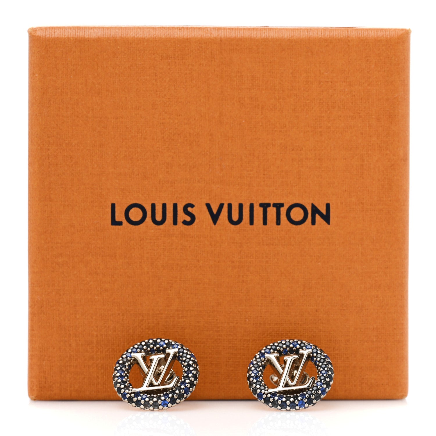 Louis Vuitton Metal Crystal Louise Tresor Earrings Gold Blue 5 of 5