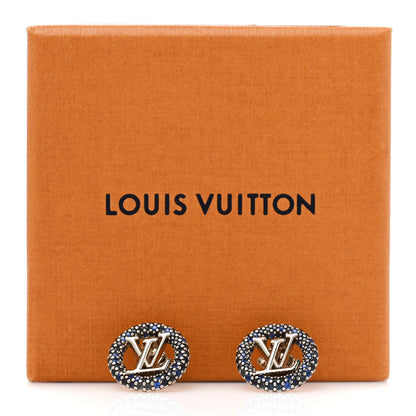 Louis Vuitton Metal Crystal Louise Tresor Earrings Gold Blue 5 of 5