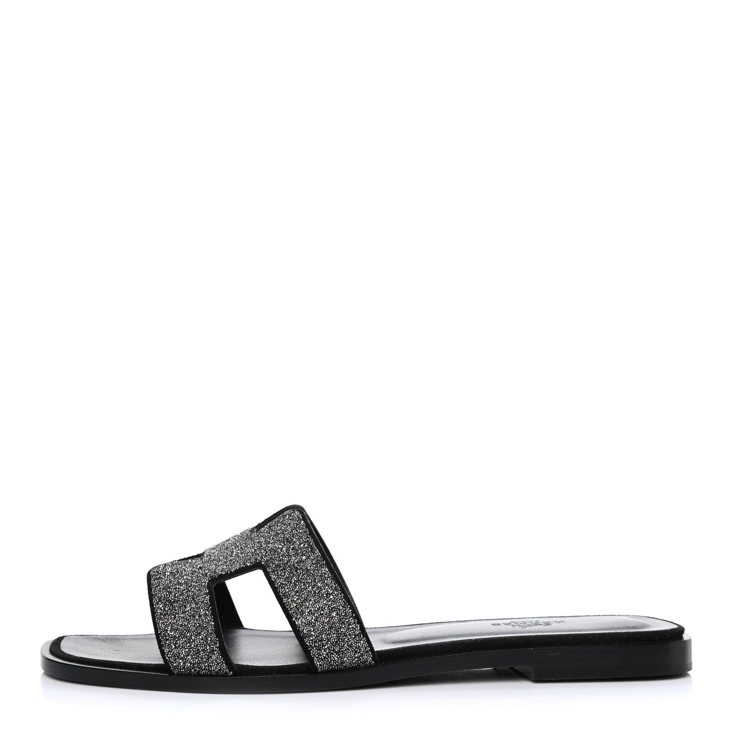 Hermes Suede Goatskin Crystal Powder Oran Sandals 38.5 Black 1 of 7