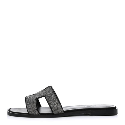Hermes Suede Goatskin Crystal Powder Oran Sandals 38.5 Black 1 of 7