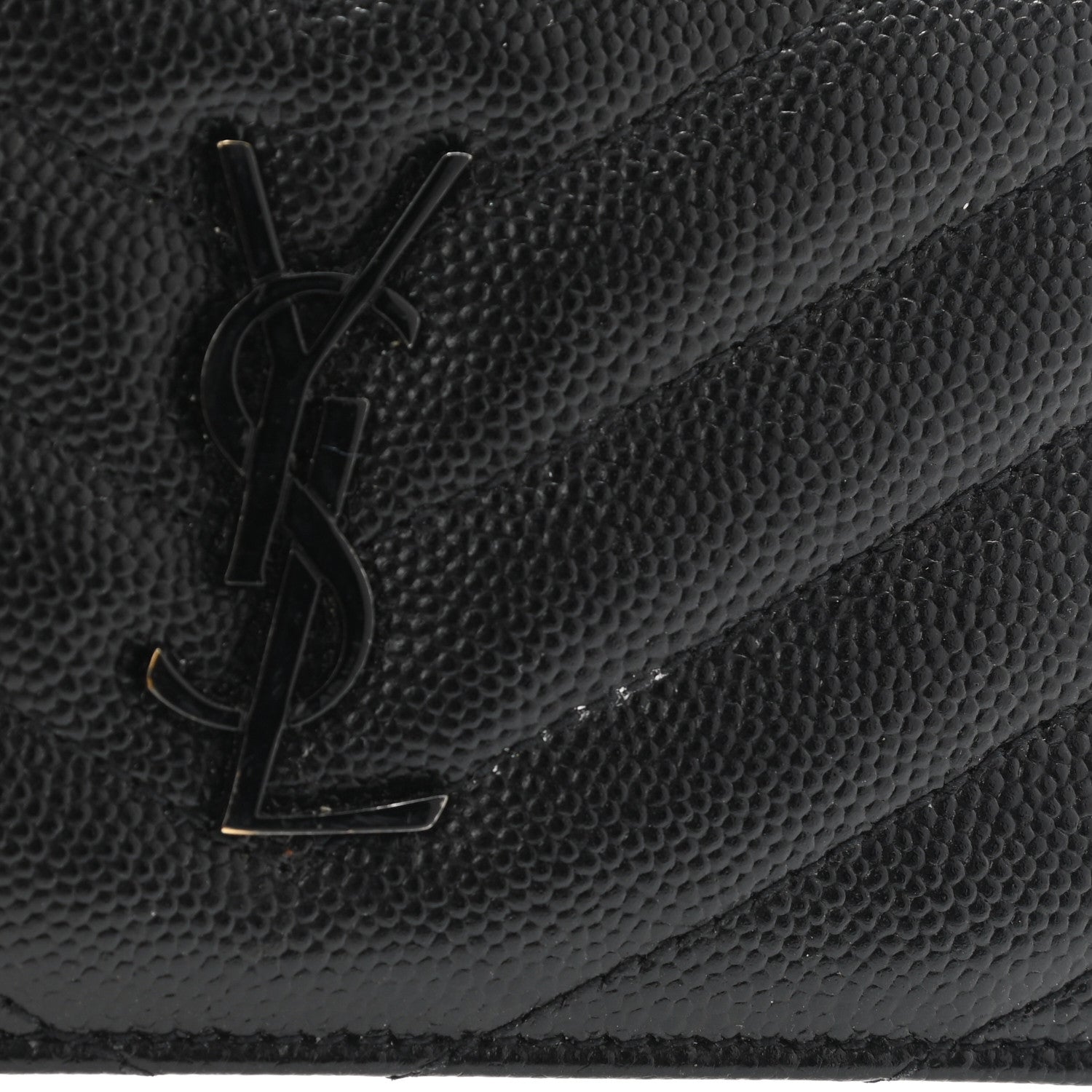 Saint Laurent Grain De Poudre Matelasse Chevron Monogram Fragments Zippered Card Case Black 8 of 8