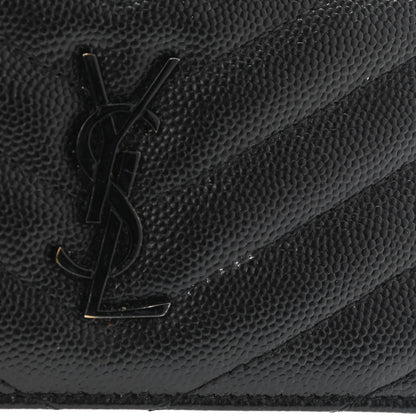 Saint Laurent Grain De Poudre Matelasse Chevron Monogram Fragments Zippered Card Case Black 8 of 8