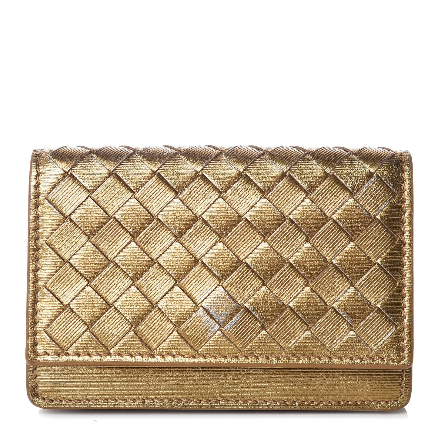 Metallic Intrecciato Grosgrain Card Case Dark Gold
