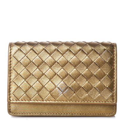 Bottega Veneta Metallic Intrecciato Grosgrain Card Case Dark Gold 1 of 11