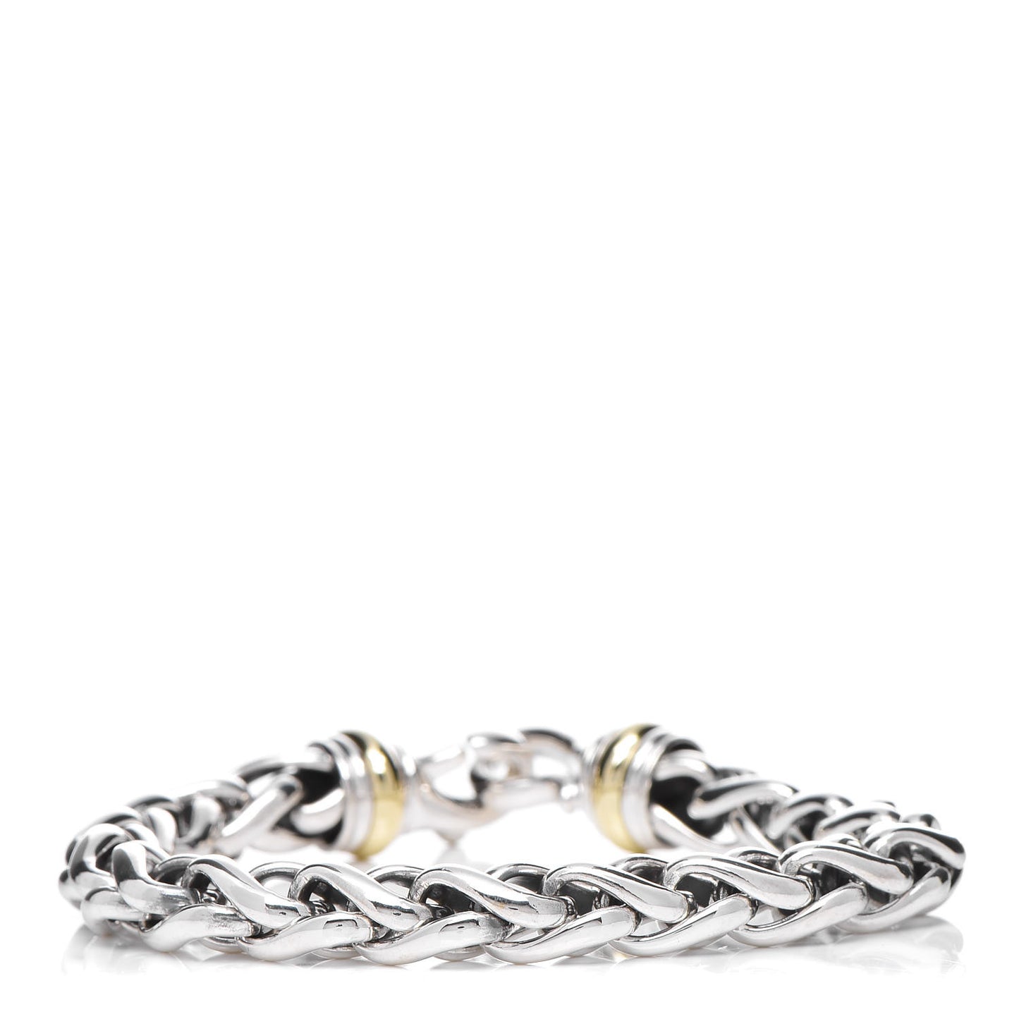 Sterling Silver 14K Yellow Gold 8mm Wheat Chain Bracelet