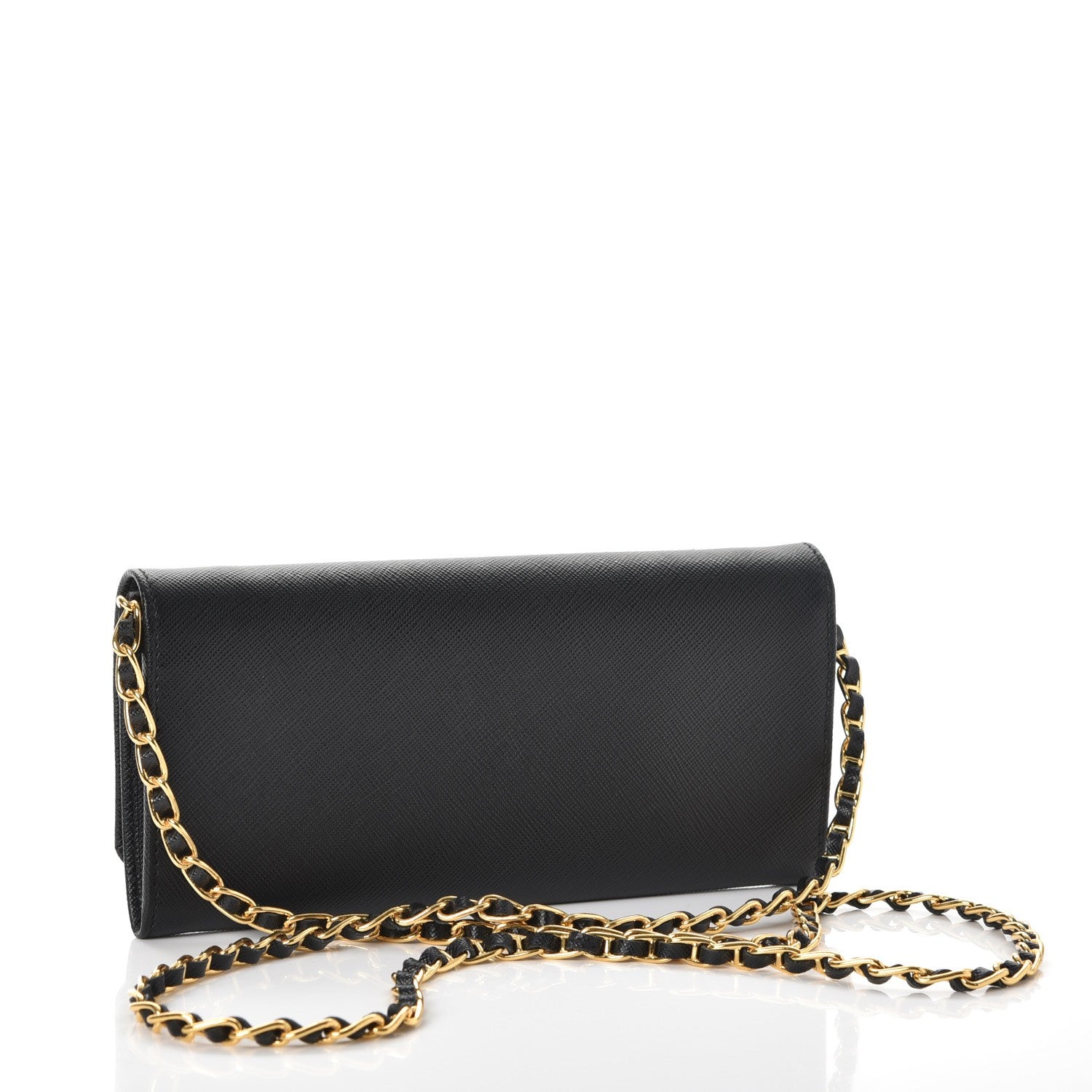 Prada Saffiano Metal Oro Chain Wallet Nero Black 3 of 8
