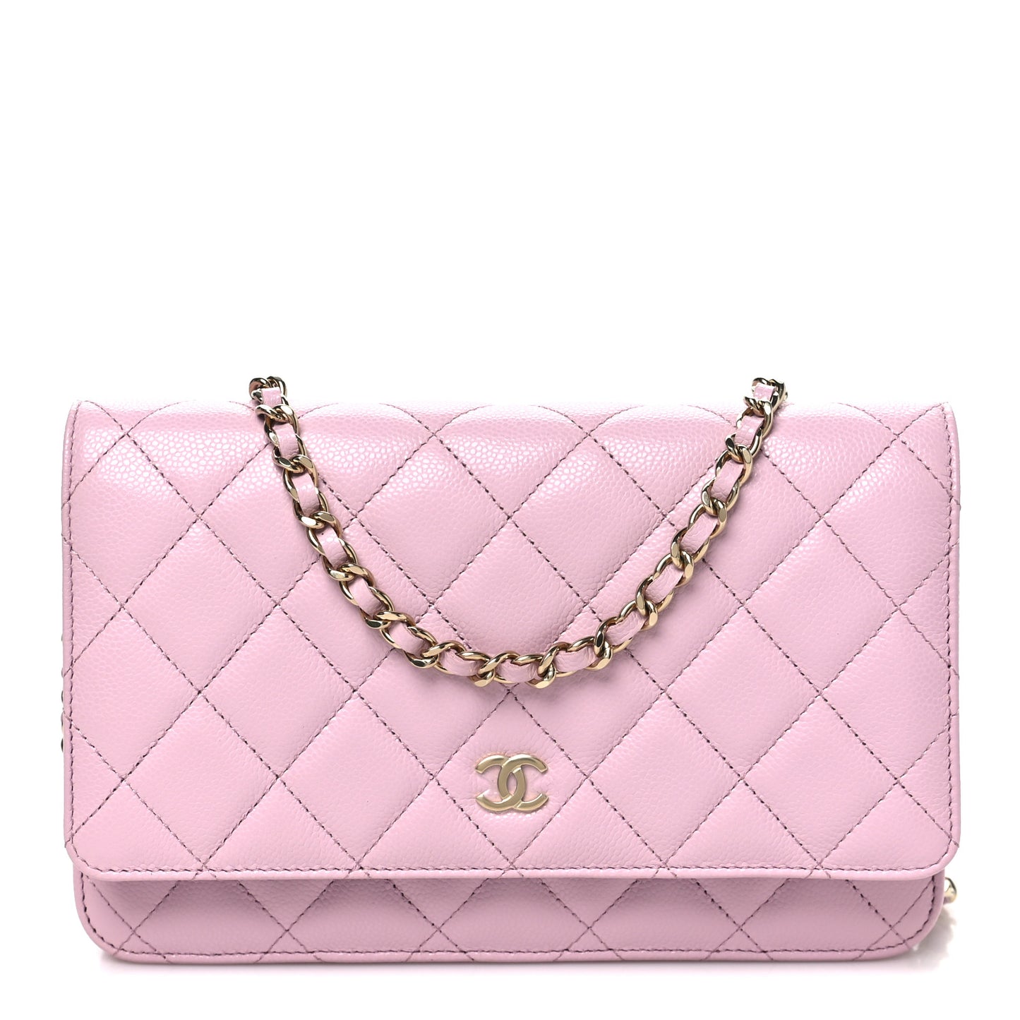 Caviar Quilted Wallet on Chain WOC Light Pink