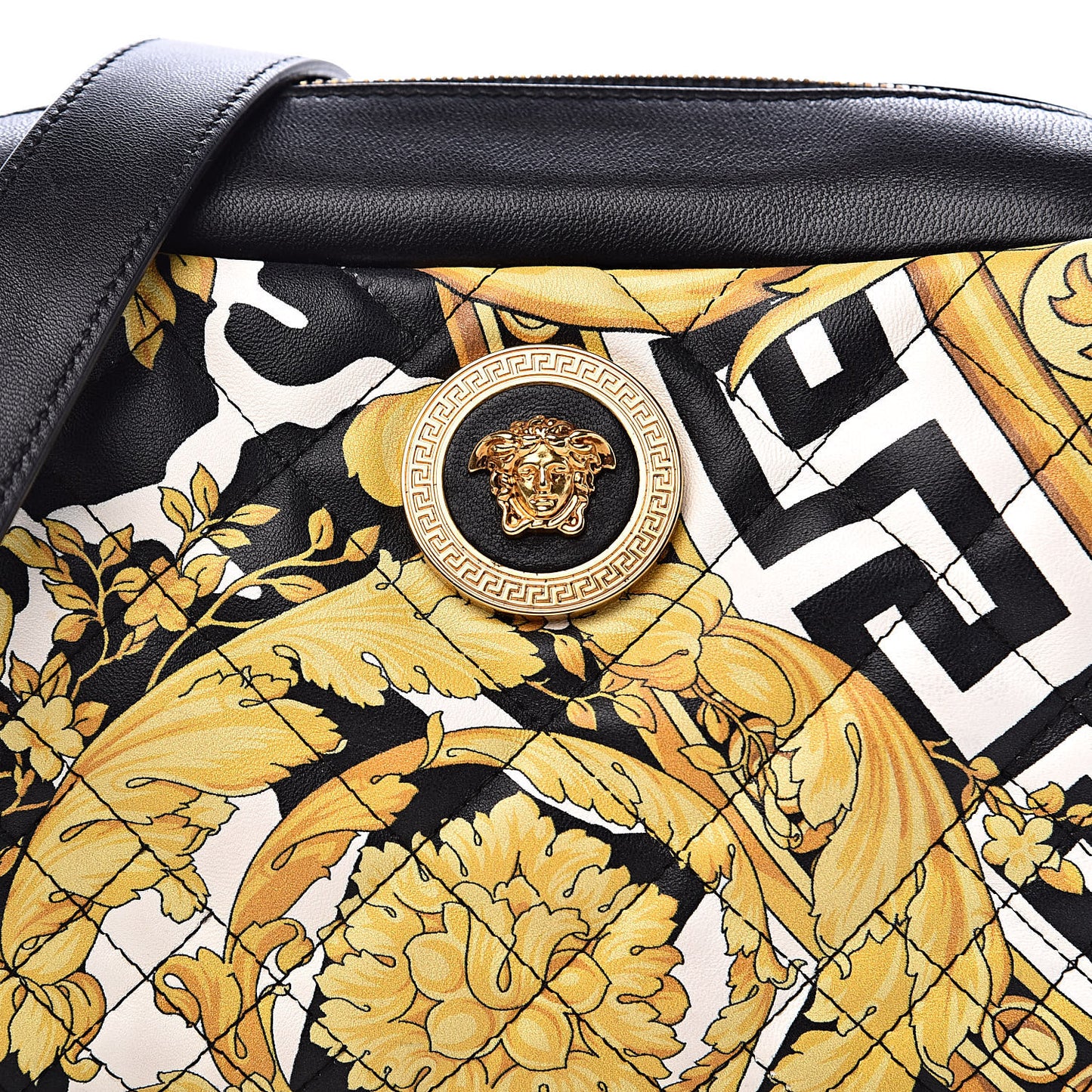 Nappa Quilted Barocco Print Small Camera Bag Black