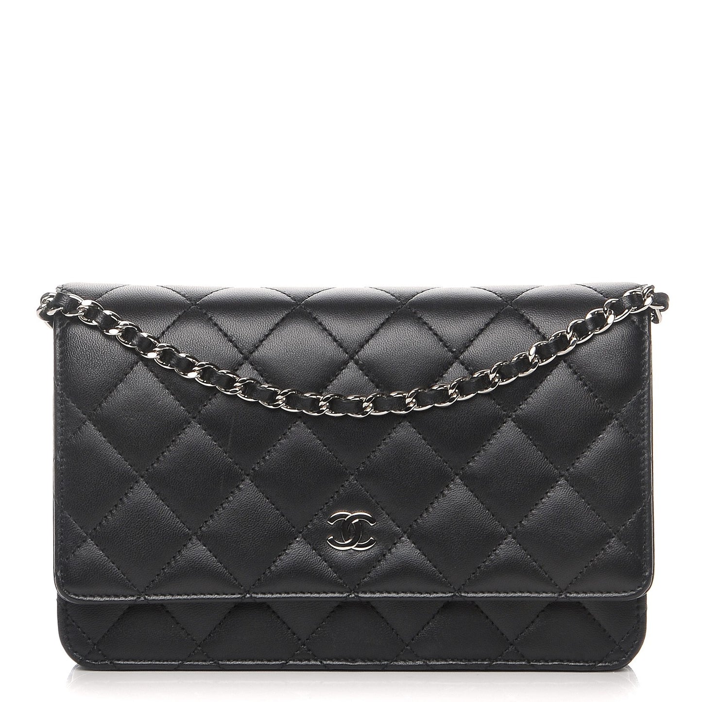 Lambskin Quilted Wallet On Chain WOC Black