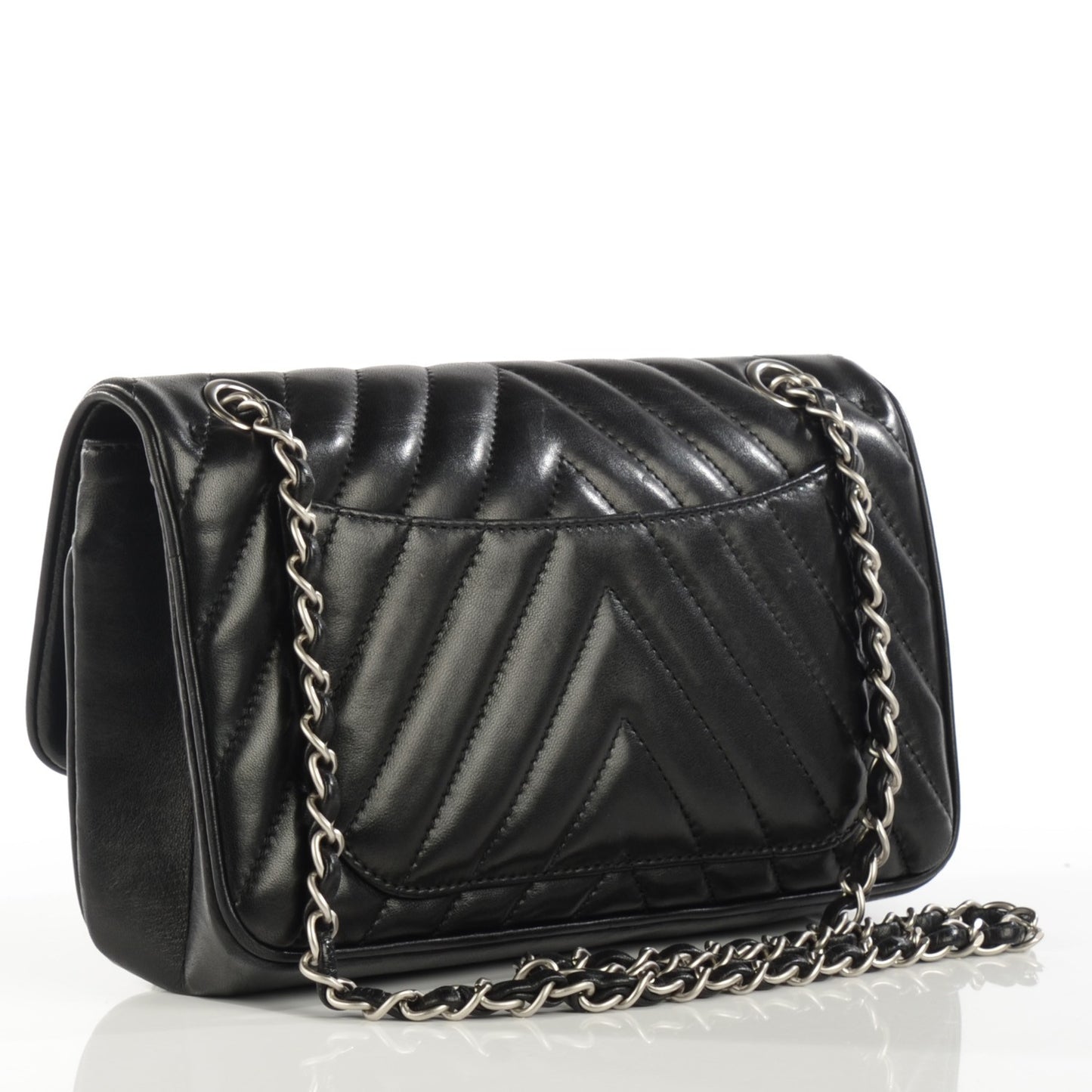 Lambskin Chevron Medium Leo Lion Flap Black