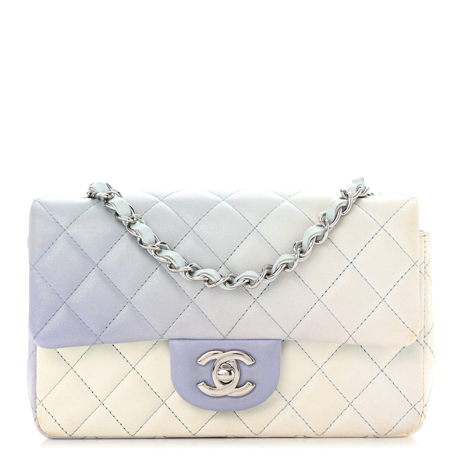 Chanel Perforated Lambskin Quilted Mini Rectangular Flap Light Blue Light Purple White 1 of 15