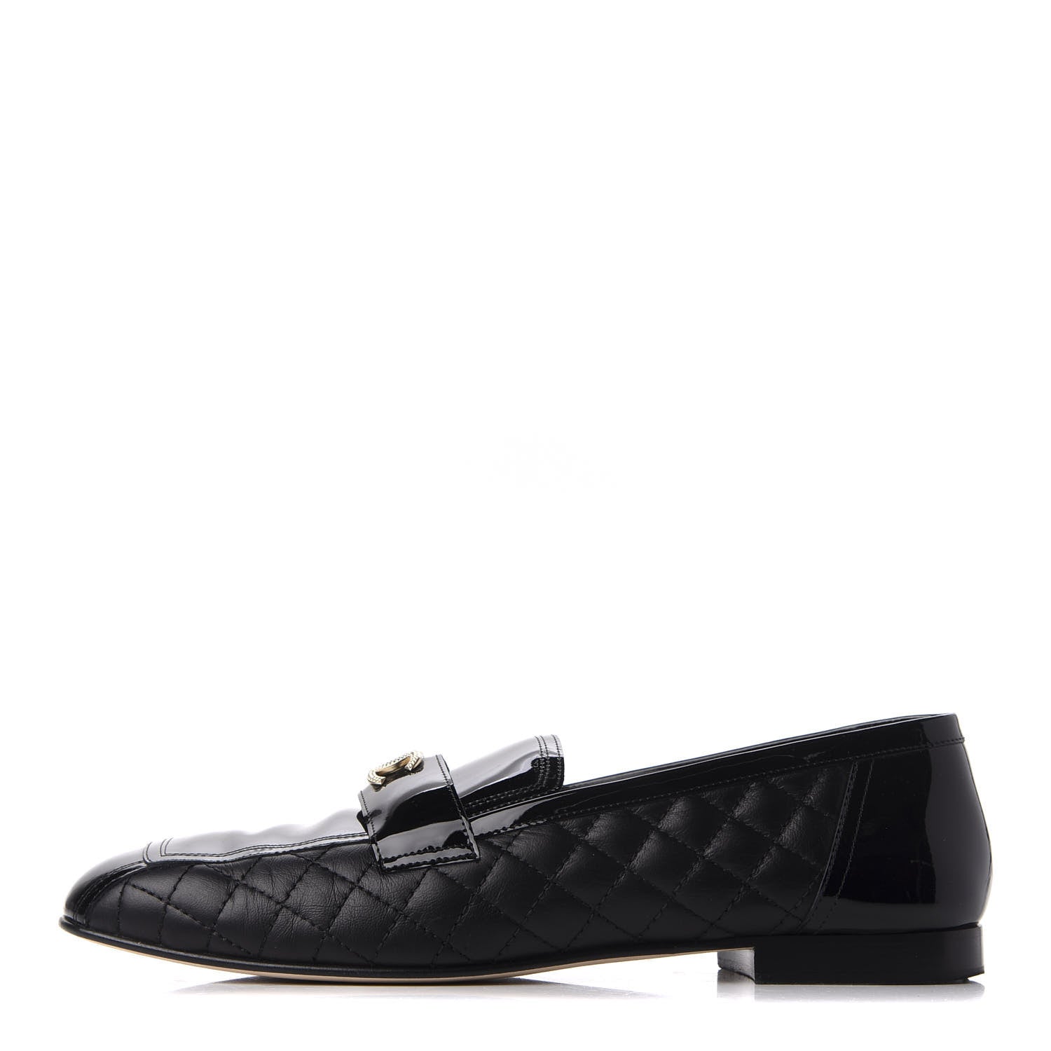 Chanel Patent Calfskin Quilted Womens CC Loafers 40 Black 1 of 15
