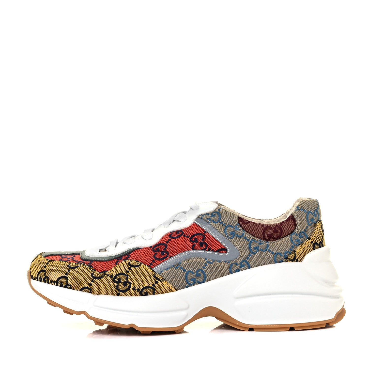 Gucci Monogram Multicolor Demetra Womens Rhyton Sneakers 39.5 Yellow Blue Great White Tabasco 1 of 8