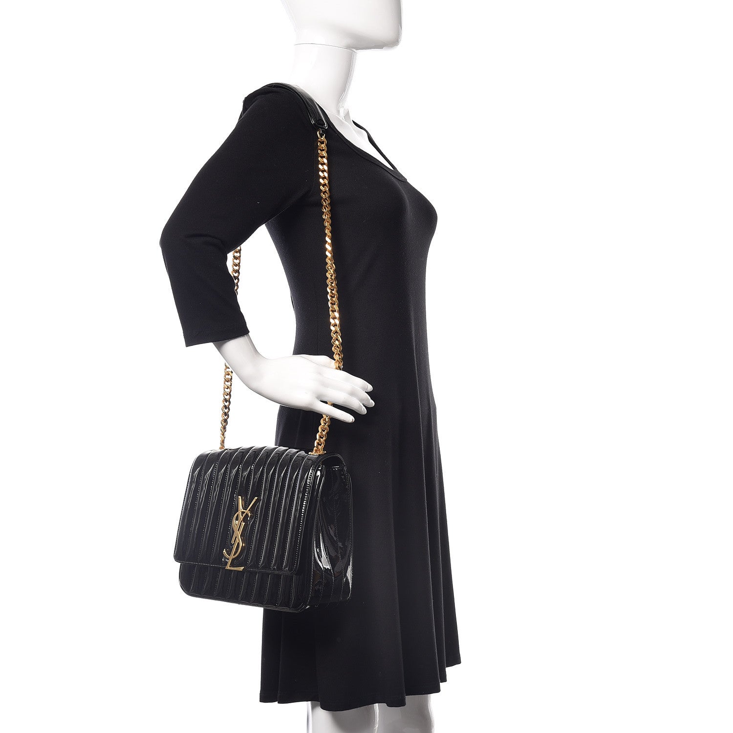 Saint Laurent Patent Matelasse Monogram Large Vicky Chain Bag Black 2 of 11