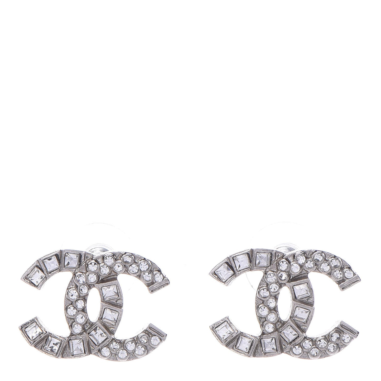 Baguette Crystal CC Earrings Silver