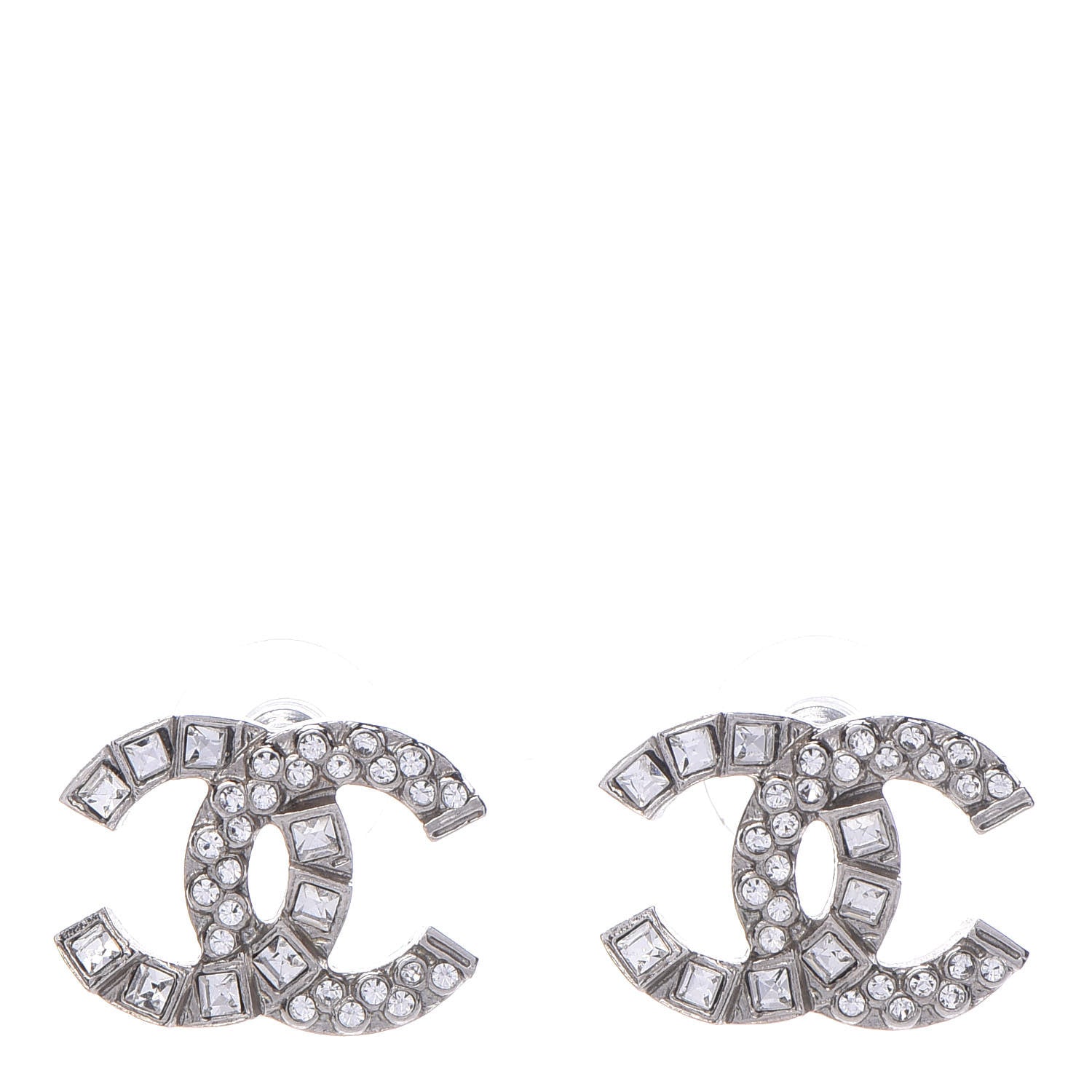 Chanel Baguette Crystal CC Earrings Silver 1 of 4