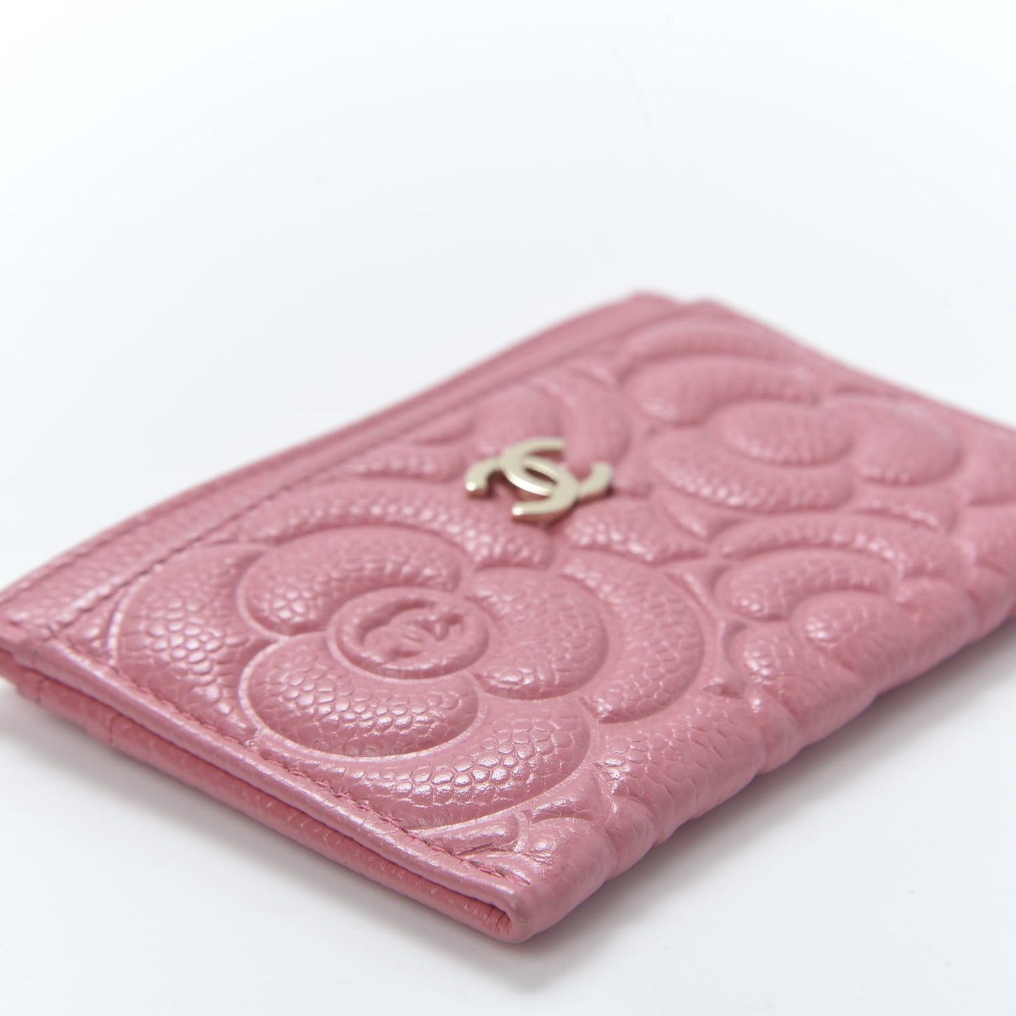 Caviar Camellia Embossed Card Holder Pink