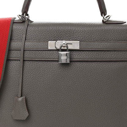 Hermes Taurillon Clemence Kelly Retourne 35 Etain Rouge Casaque 8 of 14