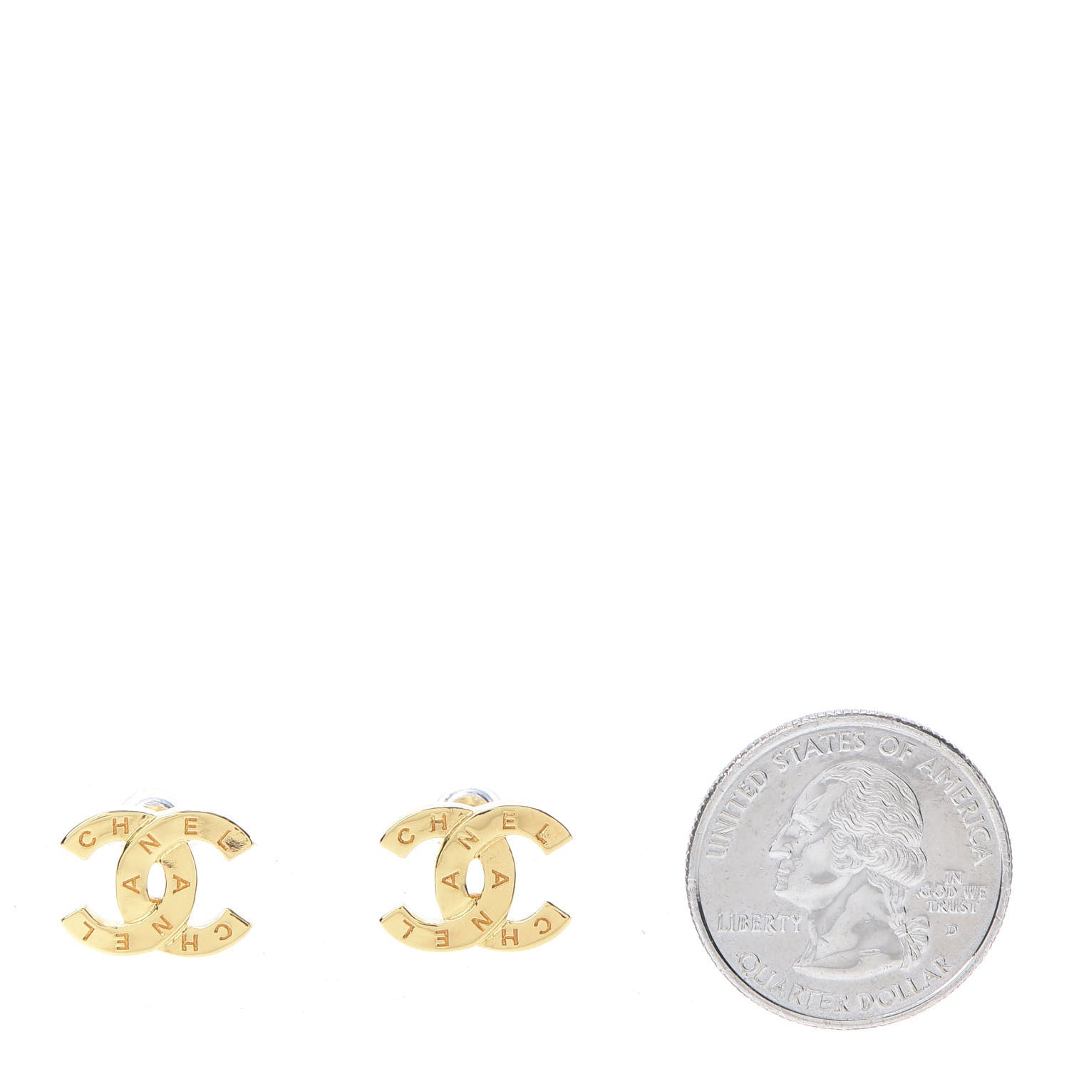 Chanel Metal CC Paris Button Stud Earrings Gold 2 of 5