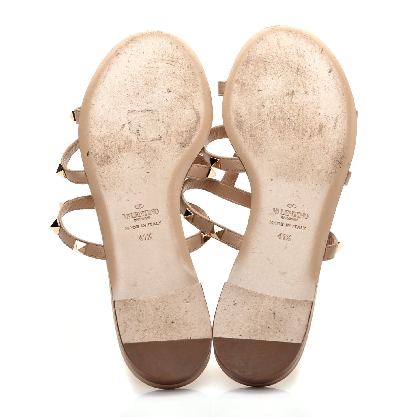 Calfskin Rockstud Caged Flat Slide Sandals 41.5 Poudre