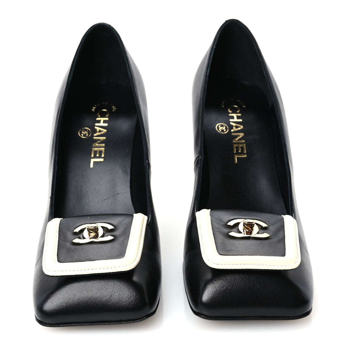 Chanel Lambskin Turnlock CC Pumps 39 Black Ivory 3 of 10