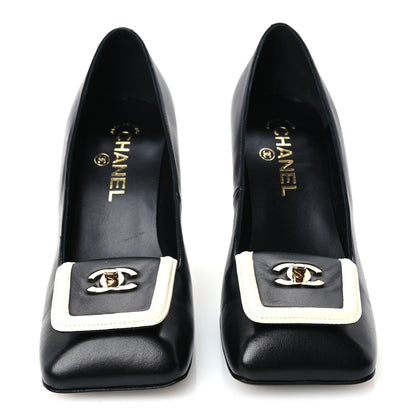 Chanel Lambskin Turnlock CC Pumps 39 Black Ivory 3 of 10