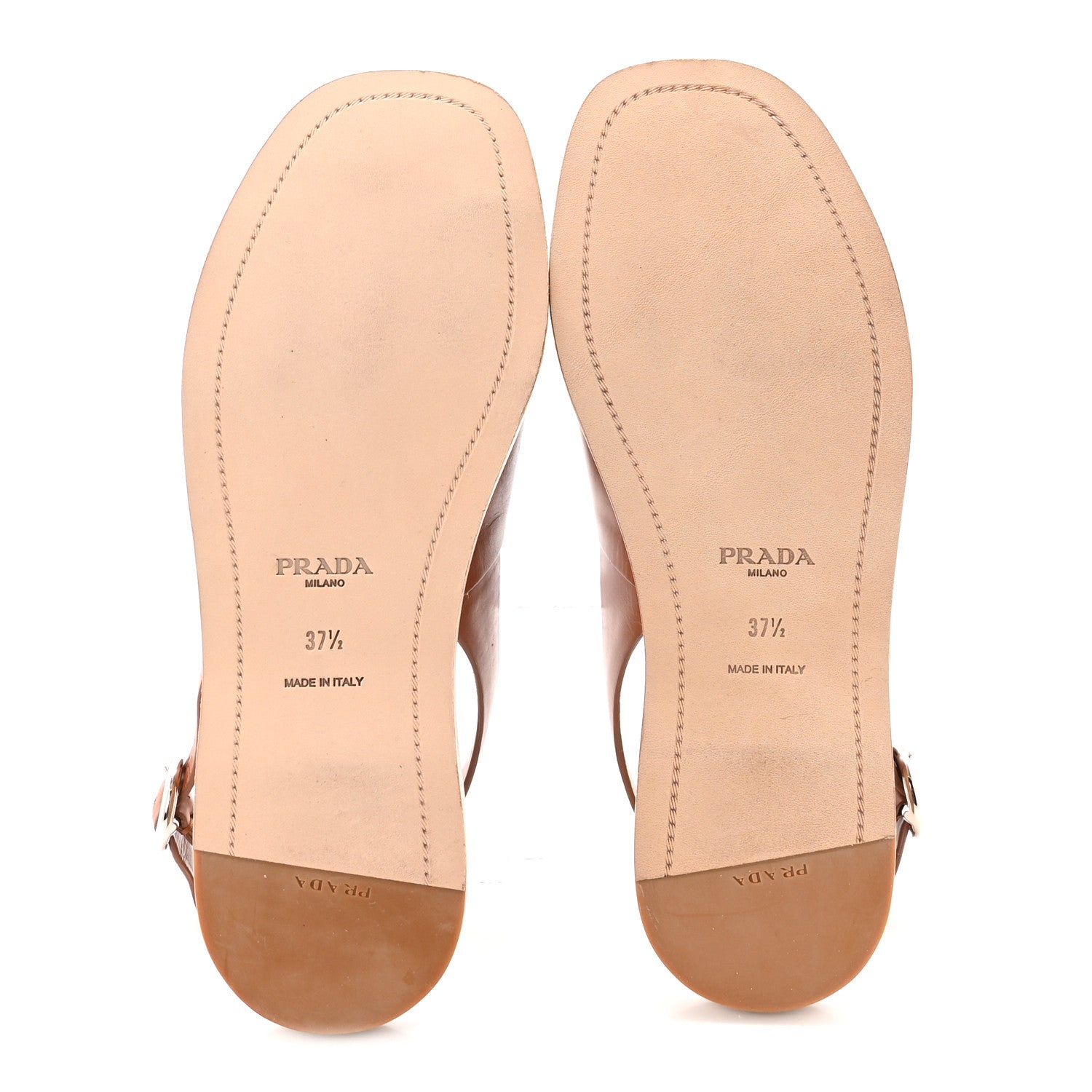 Prada Natural Calfskin Crystal Slingback Sandals 37.5 Brandy 6 of 9