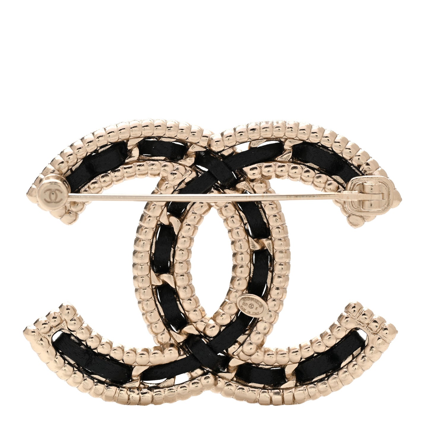 Lambskin Crystal CC Chain Brooch Black Gold