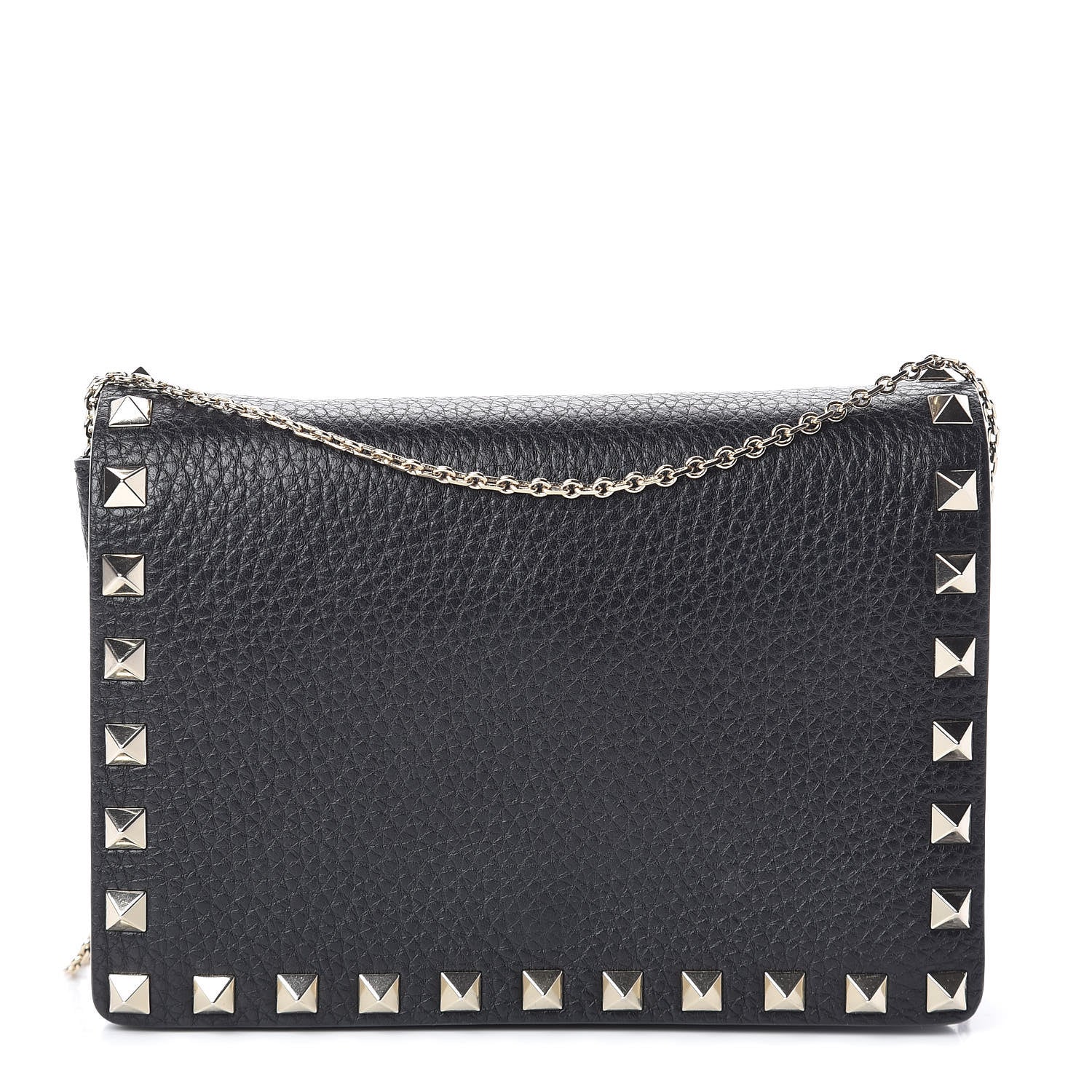 Valentino Garavani Pebbled Calfskin Rockstud Wallet on Chain Black 1 of 10
