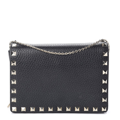 Valentino Garavani Pebbled Calfskin Rockstud Wallet on Chain Black 1 of 10