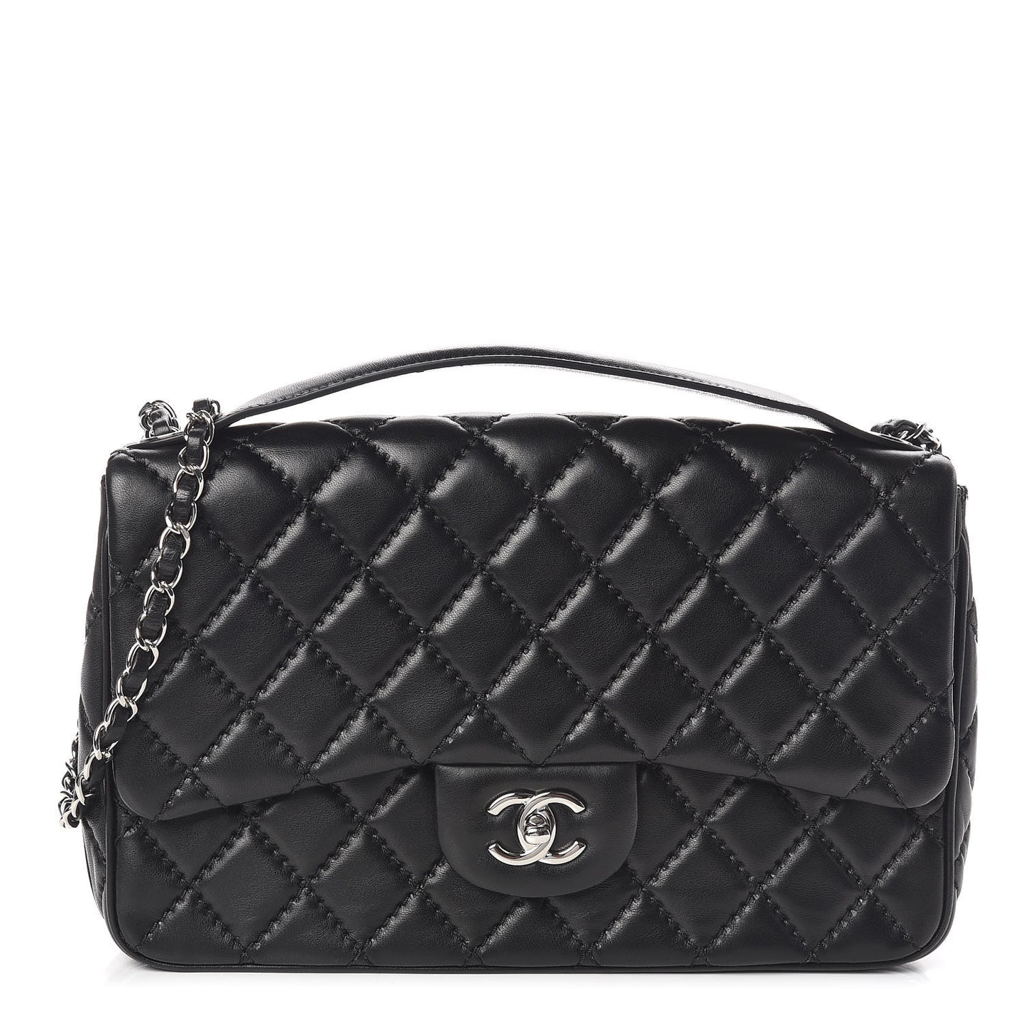 Lambskin Quilted Jumbo Easy Carry Flap Black