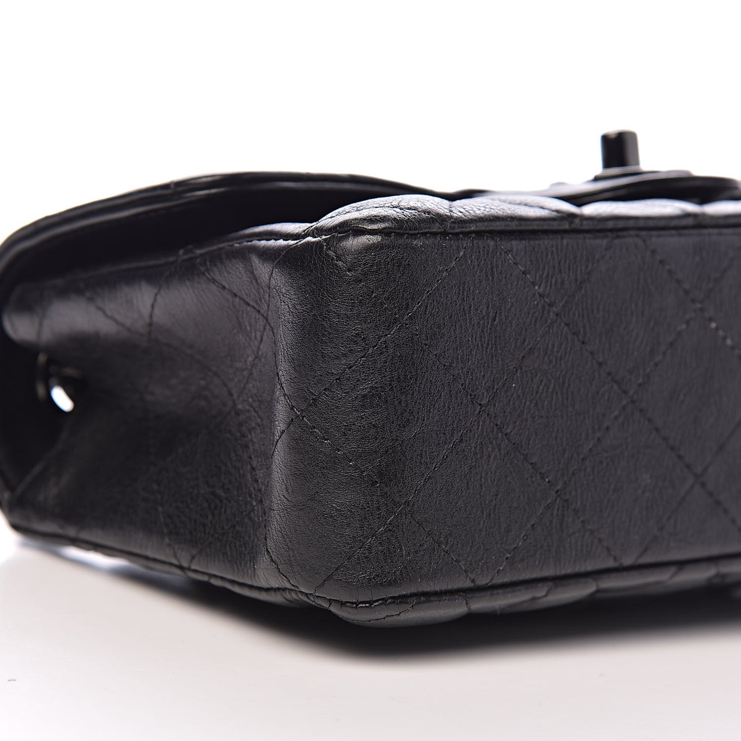 Crumpled Calfskin Quilted Mini Rectangular Flap So Black
