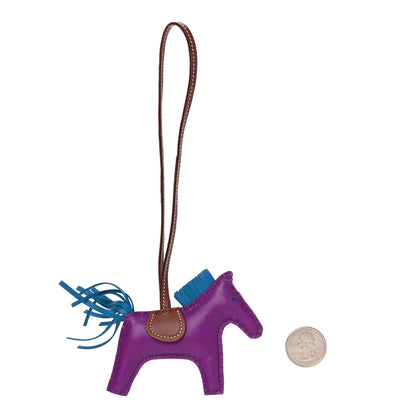 Hermes Milo Lambskin Grigri Rodeo Horse Bag Charm PM Anemone Bleu Izmir Fauve 2 of 4