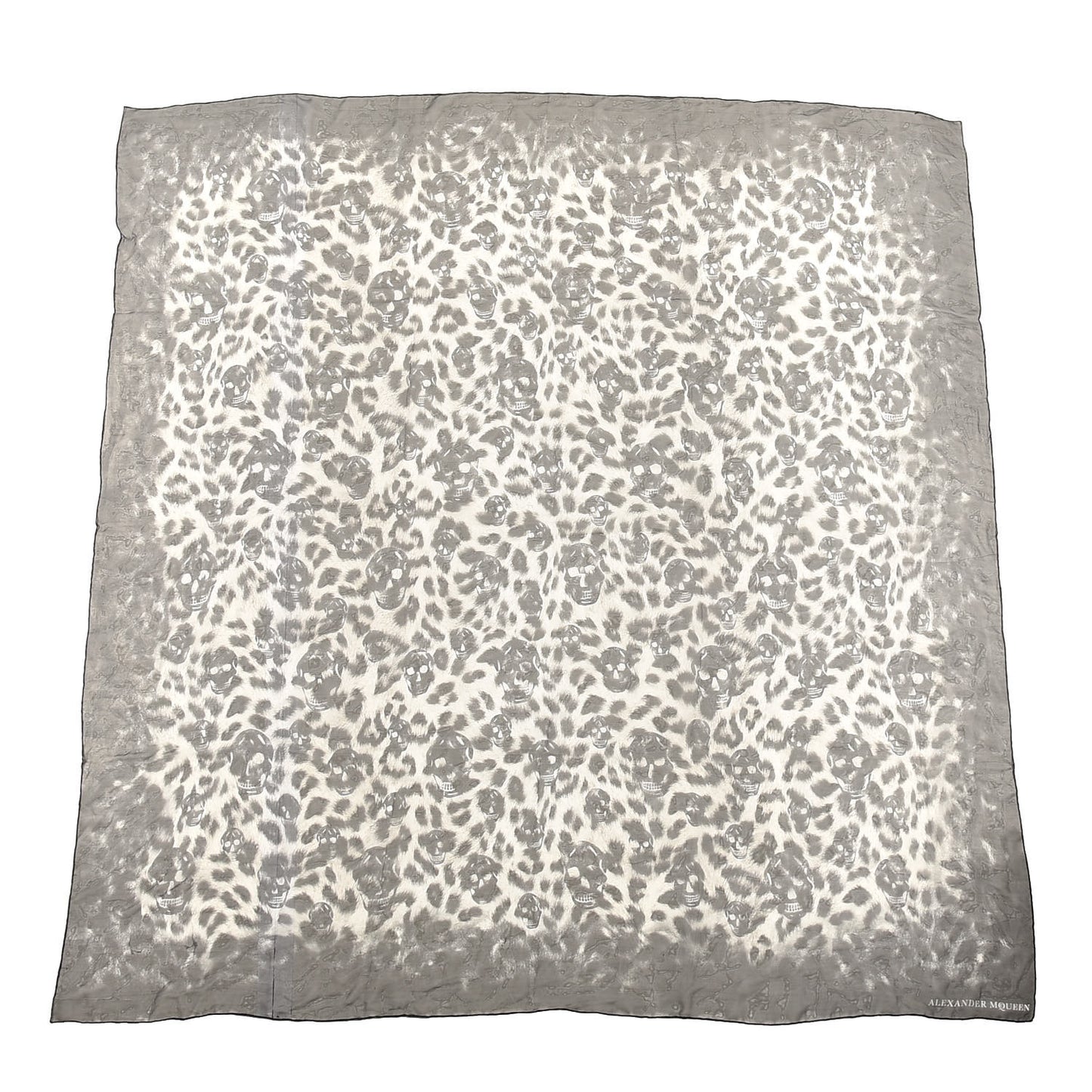 Silk Chiffon Leopard Skull Scarf Grey Ivory