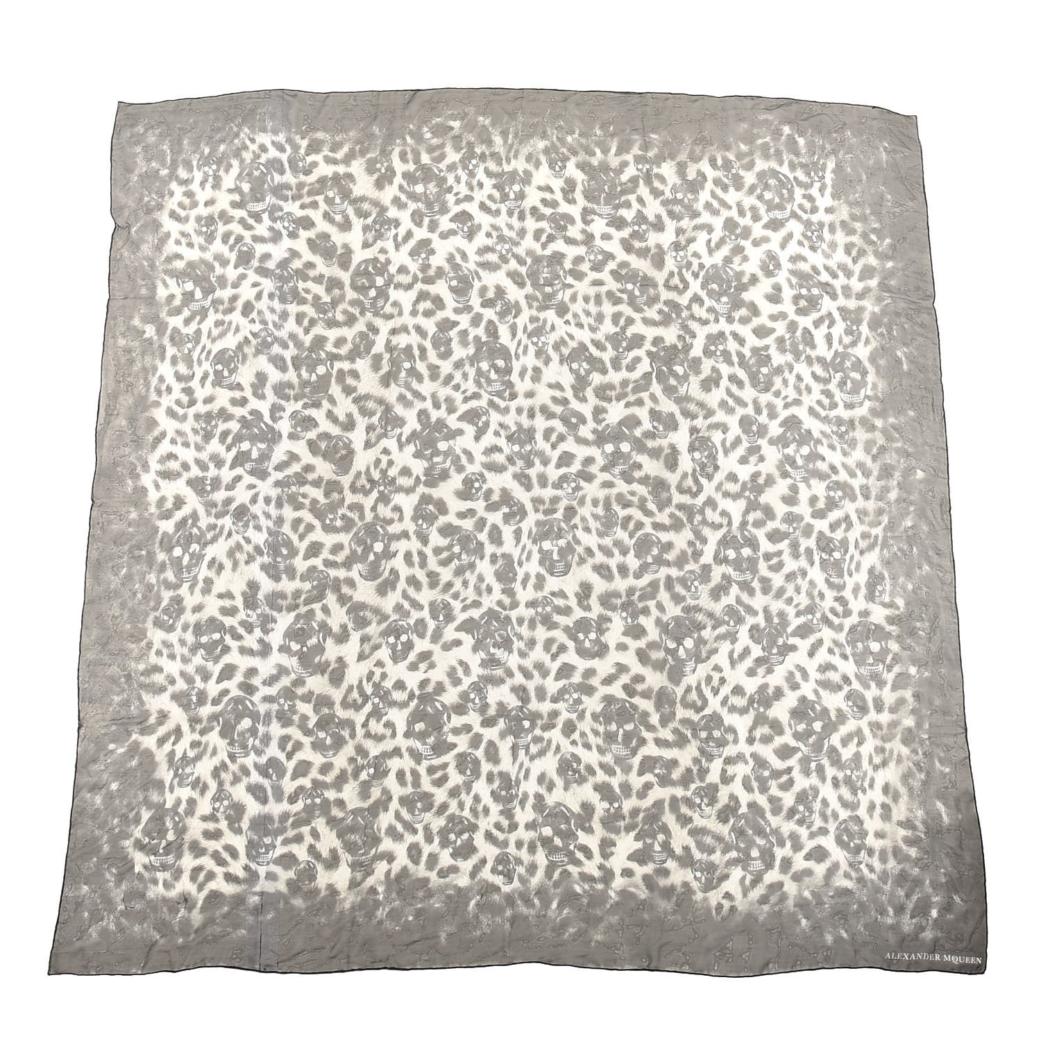 Alexander McQueen Silk Chiffon Leopard Skull Scarf Grey Ivory 1 of 3