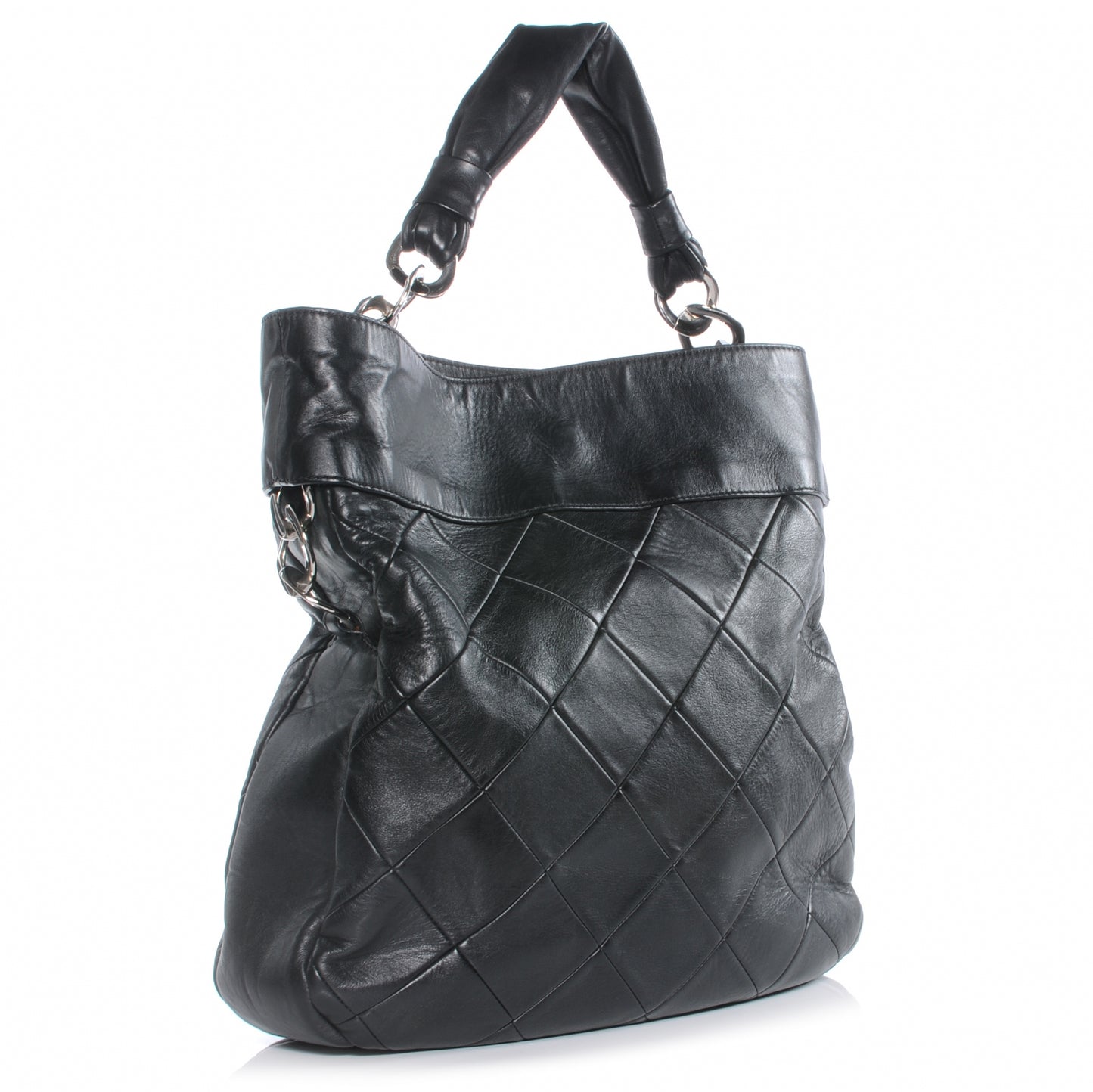 Calfskin Quilted Chain Hobo Black