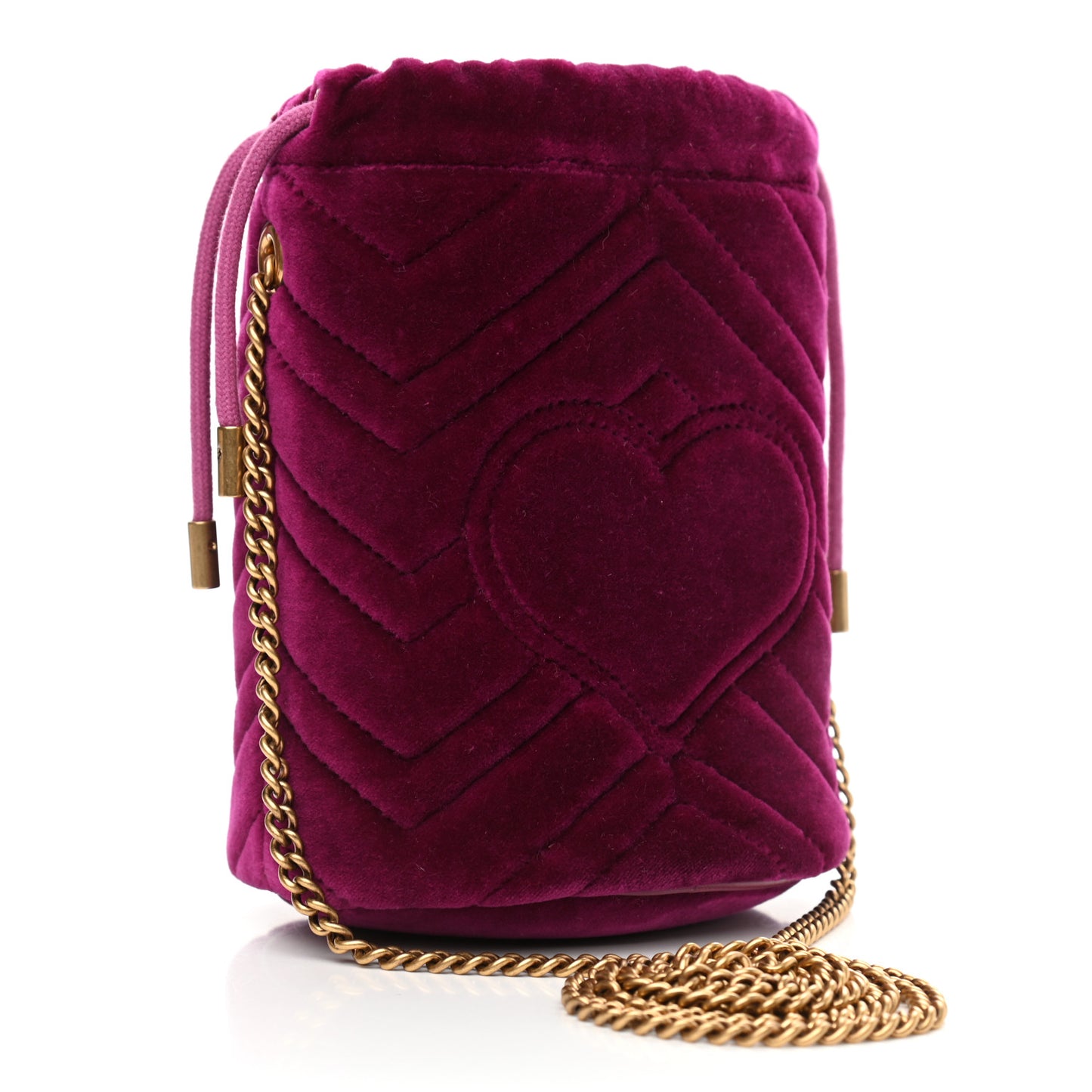 Velvet Matelasse Mini GG Marmont 2.0 Bucket Bag Fuchsia Violet Cyclamen