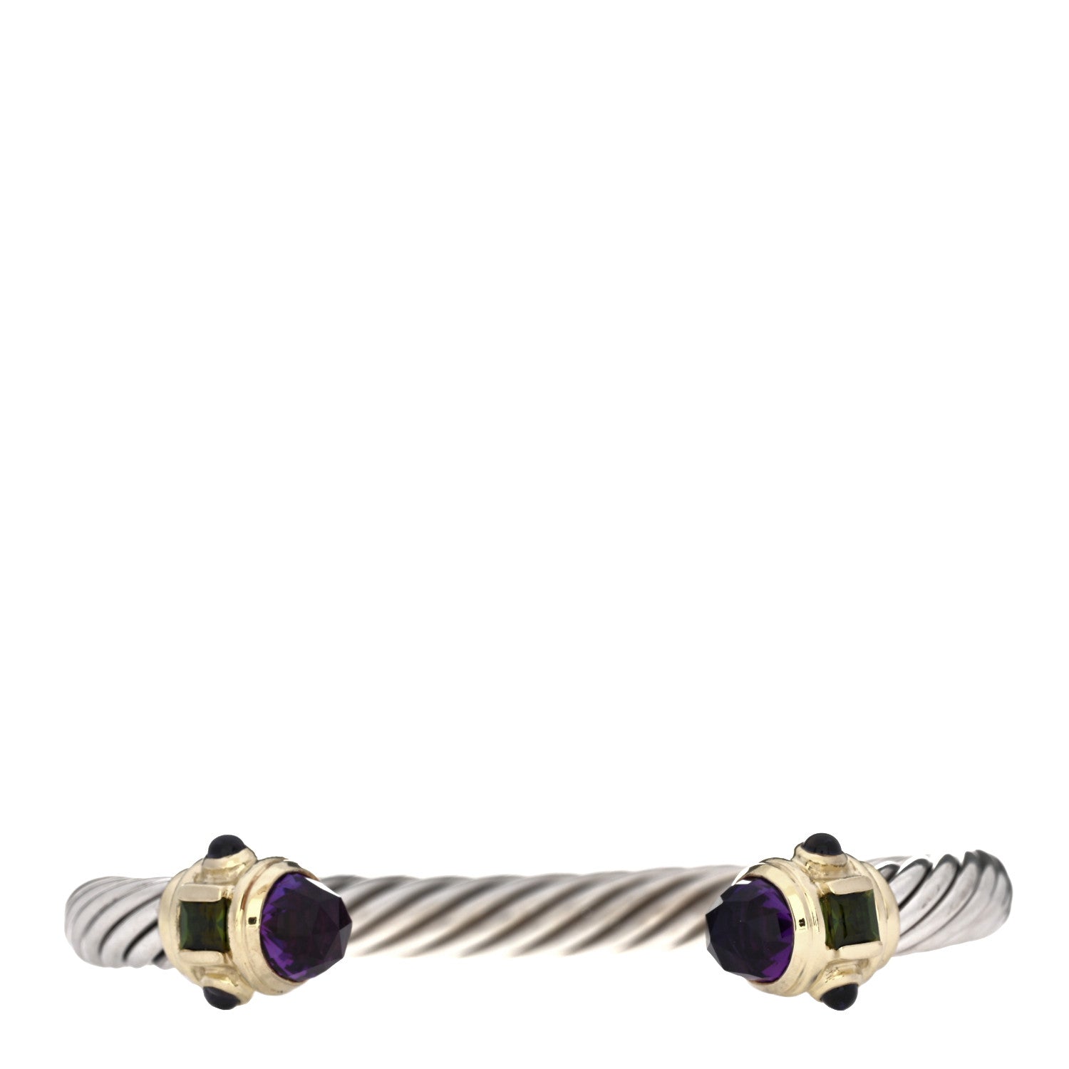 David Yurman Sterling Silver 14K Yellow Gold Amethyst Iolite Green Tourmaline 7mm Cable Renaissance Bracelet 1 of 3