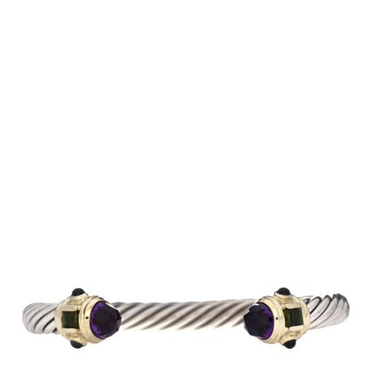 David Yurman Sterling Silver 14K Yellow Gold Amethyst Iolite Green Tourmaline 7mm Cable Renaissance Bracelet 1 of 3