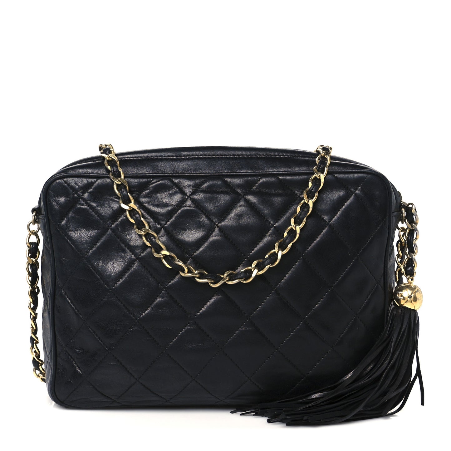Lambskin Quilted CC Tassel Camera Case Black