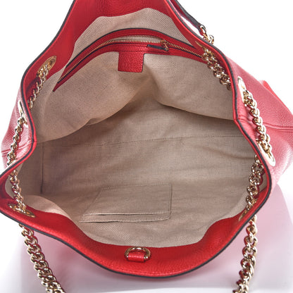 Gucci Pebbled Calfskin Medium Soho Chain Shoulder Bag Tabasco Red 5 of 9